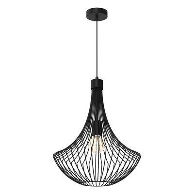 Lampa wisząca CESTA BLACK 1xE27, czarna, klosz pleciony