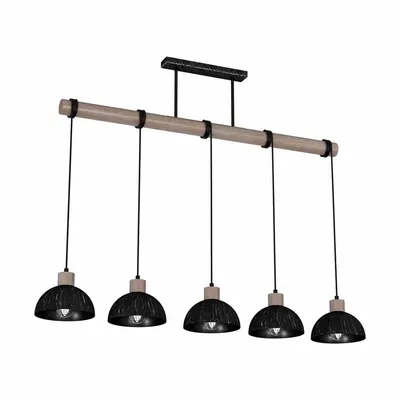 Lampa wisząca, 5 kloszy, nad stół, czarna, drewno ERIK Sawn black/Patinated wood 5XE27