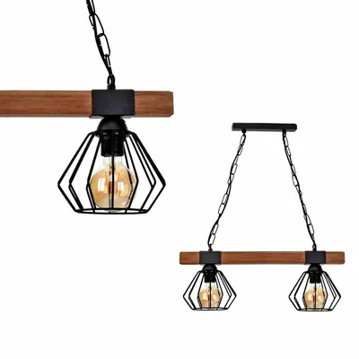 Lampa, podwójna, loft, czarna, drewno wisząca ULF BLACK/WOOD 2xE27