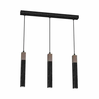 Lampa wisząca, nad stół, czarna, potrójna SOLO SAWN BLACK / PATINATED WOOD 3x mini GU10