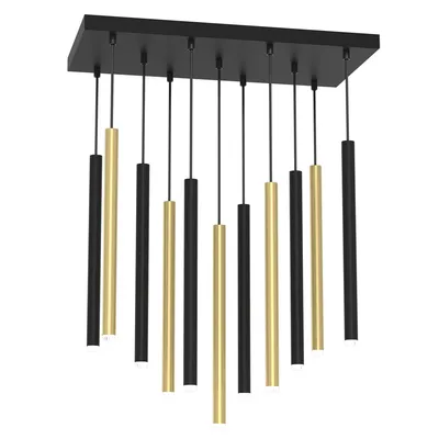 Lampa wisząca MONZA BRASS 11xG9 max 8W LED, czarna, złota, tuba, 11 kloszy