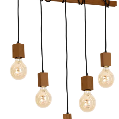 Lampa Wisząca JACK 5xE27 Dąb, 5 zwisów, drewniana, loftowa