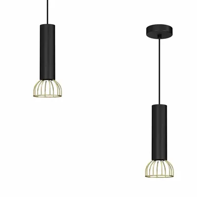 Lampa wisząca, pojedyncza, tuba, czarna DANTE Black/Gold 1x mini GU10