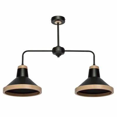 Lampa sufitowa, podwójna, czarna, drewno SALMA BLACK / WOOD 2xE27