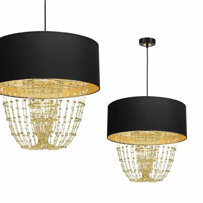 Lampa wisząca, pojedyncza, z kryształkami, czarna/złota ALMERIA BLACK/GOLD 1xE27