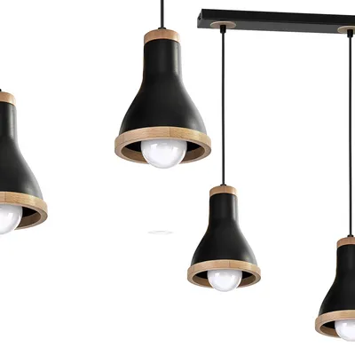 Lampa wisząca, 3 czarne/drewno HOLLY BLACK / WOOD 3xE27 60W