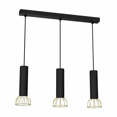 Lampa wisząca, potrójna, czarna, nad stół DANTE Black/Gold 3x mini GU10