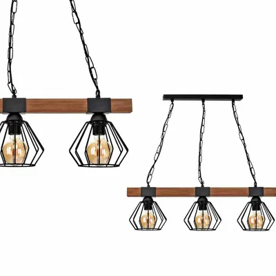 Lampa potrójna, loft, czarna, drewno wisząca ULF BLACK/WOOD 3xE27