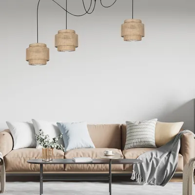 Lampa wisząca sufitowa czarna pająk BOHO len 3 żarówki