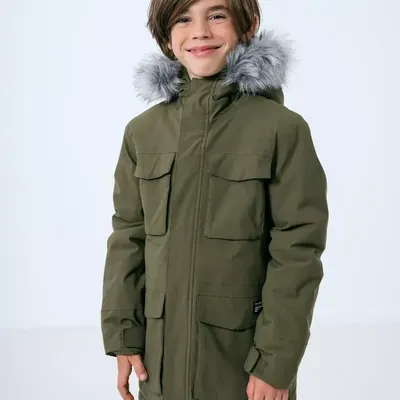 Kurtka chłopięca parka zimowa 4F JKUM001 134 Khaki