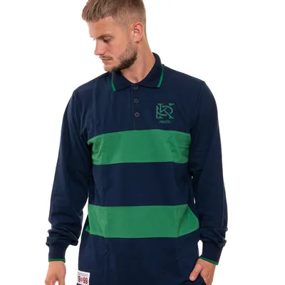 Longsleeve Polo Prosto Rugy Granatowy / Zielony