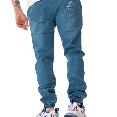 Spodnie Jeans Jogger Moro Sport Napis 3D Effect Jasnoniebieskie