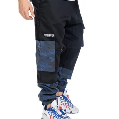 Spodnie Materiałowe Jogger Gangster 3001 Camo 1 Czarne / Moro Niebieskie