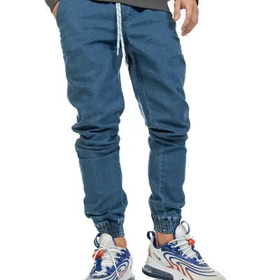 Spodnie Jeans Jogger Elade Orange Logo Niebieskie