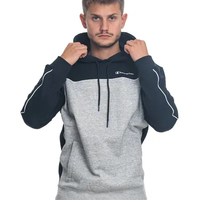 Bluza Z Kapturem Champion 217850 Logo Granatowa / Szara