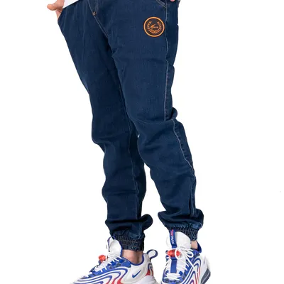 Spodnie Jeans Jogger Moro Sport Orange Patch Ciemnoniebieskie