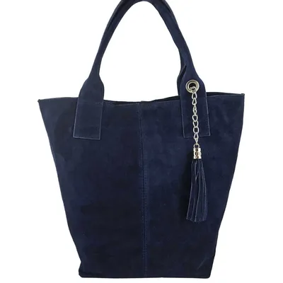 Shopper bag - torebka damska zamszowa - Granatowa