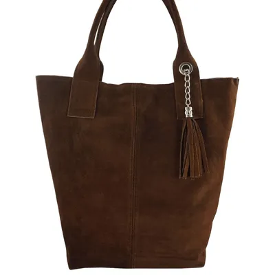 Shopper bag - torebka damska zamszowa - Brązowa