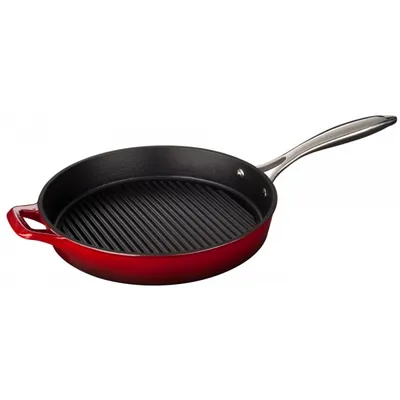 La Cuisine - Patelnia żeliwna grill 28cm z metalową rączką Czerwona