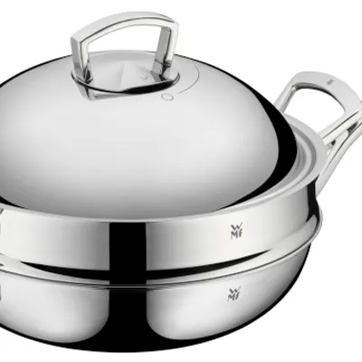 WMF - Patelnia WOK z pokrywką i wkładką do parowania 32cm