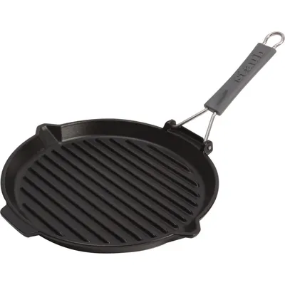 Staub - Okrągła patelnia żeliwna grillowa 27 cm czarny