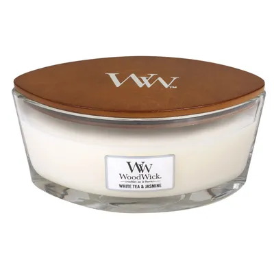 WoodWick - Świeca HearthWick Flame White Tea & Jasmine 60h