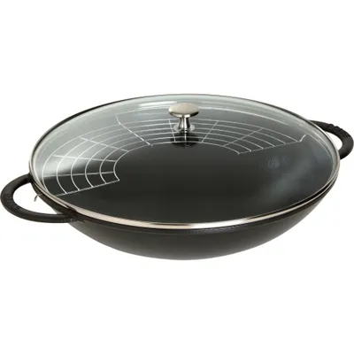 Staub - Wok żeliwny z pokrywką 37 cm czarny