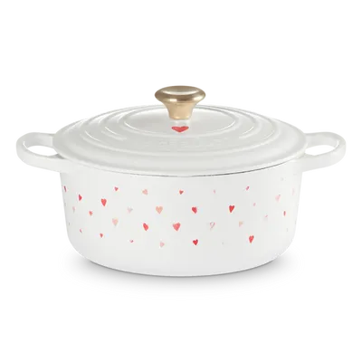 Le Creuset - Okrągła Brytfanna Hearts z uchwytem w kolorze jasnego złota żeliwo 22 cm