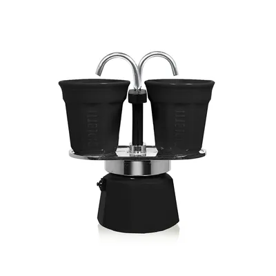 Bialetti - Kawiarka Mini Express 2TZ 100 ml + 2 filżanki Czarna