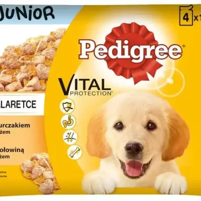 Pedigree Mokra Karma Dla Szczeniąt W Galaretce (Z Kurczakiem I Ryżem, Z Wołowiną I Ryżem) 4x100g