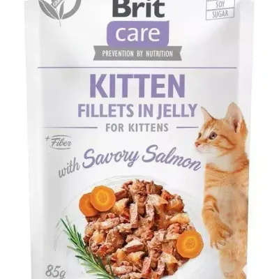 Brit Care Cat Pouch Kitten Filety W Sosie Z Łososia Wzbogacone Marchewką I Rozmarynem 85g