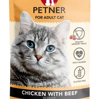 PETNER Adult Cat Z Kurczakiem, Wołowiną I Żurawiną 85g