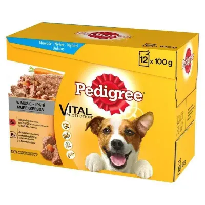 Pedigree Mokra Karma Dla Psów W Musie Z Wołowiną I Marchewką, Z Kurczakiem I Marchewką 12x100g