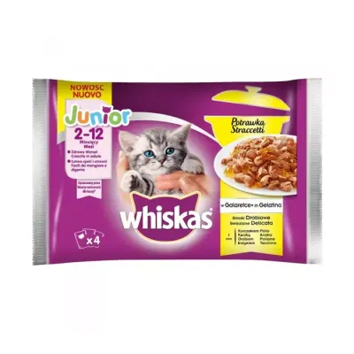 WHISKAS Mokra Karma Dla Kociąt Junior Potrawka Smaki Drobiowe W Galaretce 4x85g