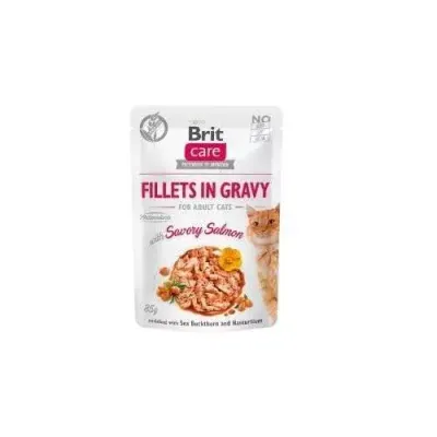 Brit Care Cat Pouches Filets In Gravy With Savory Salmon Enriched With Sea Buckthorn And Nasturtium 85g