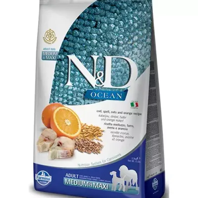 Farmina N&D Ocean Canine Adult Medium&Maxi Cod Spelt Oats&Orange 12kg