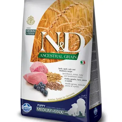 Farmina N&D Ancestral Grain Canine Puppy Medium&Maxi Lamb&Blueberry 12kg