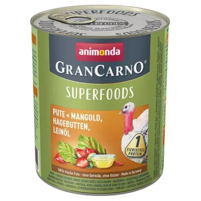 Animonda GranCarno Superfoods Adult Dog Indyk, Boćwina, Owoce Dzikiej Róży, Olej Lniany 800g