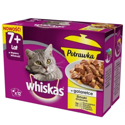 WHISKAS Karma Mokra Dla Kota 7+ Potrawka Smaki Drobiowe W Galaretce 12x85g