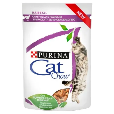 Purina Cat Chow Hairball Karma Z Kurczakiem I Zieloną Fasolką W Sosie 85g