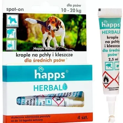 Bros Happs Herbal Krople Na Pchły I Kleszcze Dla Średnich Psów 4 Tubki