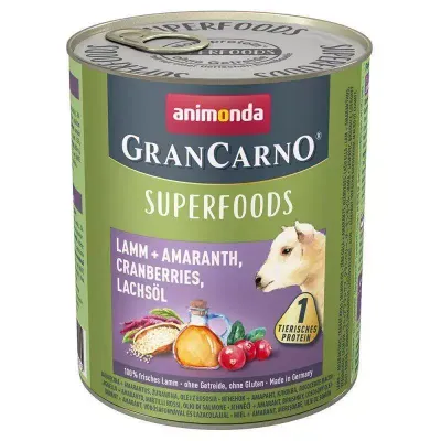 Animonda GranCarno Superfoods Adult Dog Jagnięcina, Amarantus, Żurawina I Olej Z Łososia 800g