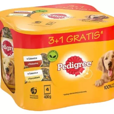 Pedigree Adult 3+1 Puszka Mokra Karma Dla Psów W Galaretce (2x Z Kurczakiem, 2x Z Wołowiną) 4x400g