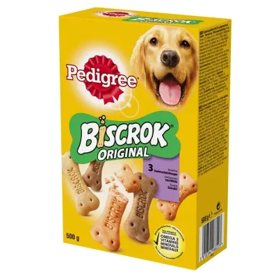 Pedigree Biscrok Ciasteczka Dla Dorosłych Psów W Kształcie Kostek Z Jagnięciną, Kurczakiem I Wołowiną 500g