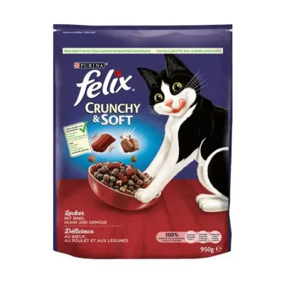 Felix Crunchy & Soft Kurczak Z Wołowiną I Warzywami 950g