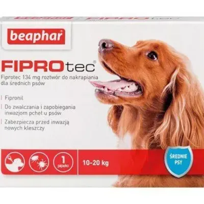 BEAPHAR FIPROTEC M 134MG 1 Pipeta Kropli Przeciwko Ektopasożytom Dla Średnich Psów 134mg