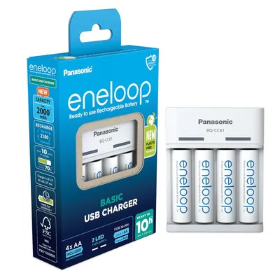 Ładowarka Panasonic BASIC USB + 4x AA Eneloop 2000 mAh