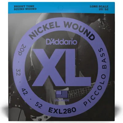 D'Addario EXL280 Niklowane struny do gitary basowej Piccolo Bass 20-52 długie z owijką