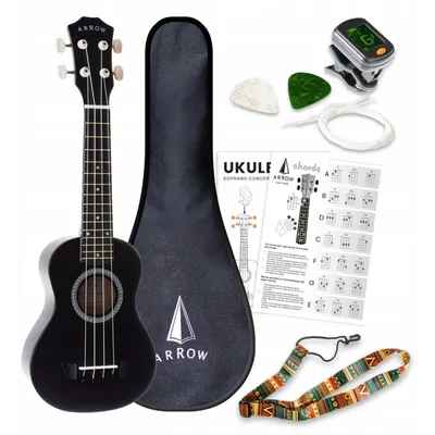 Ukulele sopranowe czarne +akcesoria Arrow PB10 BK Soprano Black SET