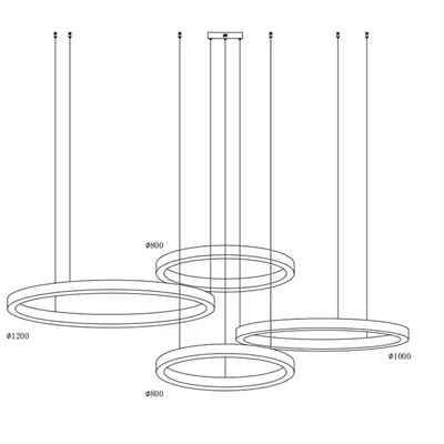 Lampa wisząca CIRCLE 80+80+100+120 LED mosiądz na 1 podsufitce